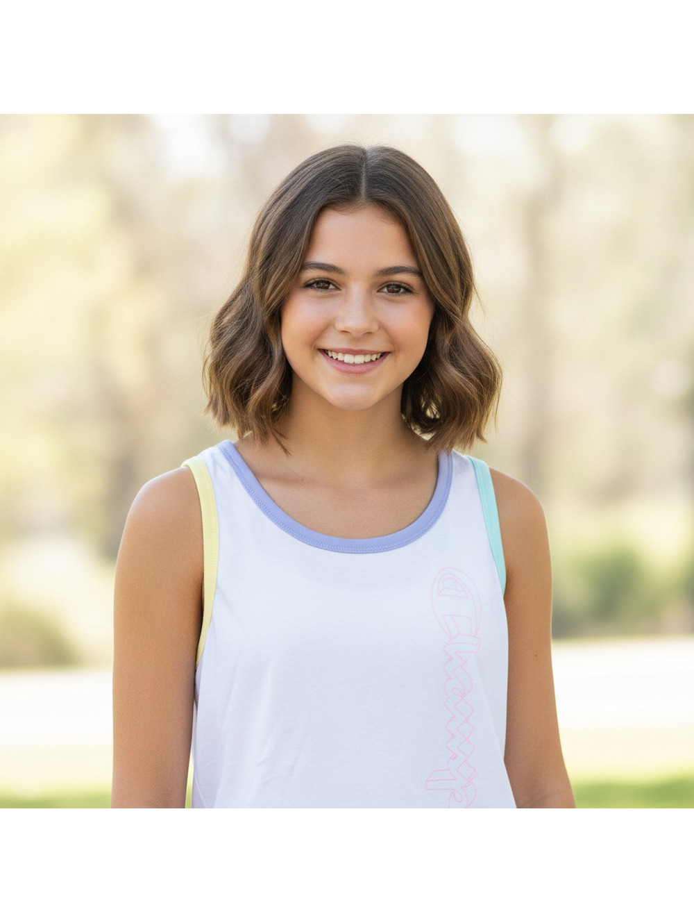 Champion Authentic Athleticwear Girl'd Tank Top XL White with Pastel Trim